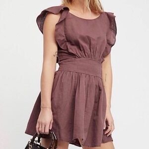 Free People Erin Tie-Back Apron Dress Brown Women’s Size Small